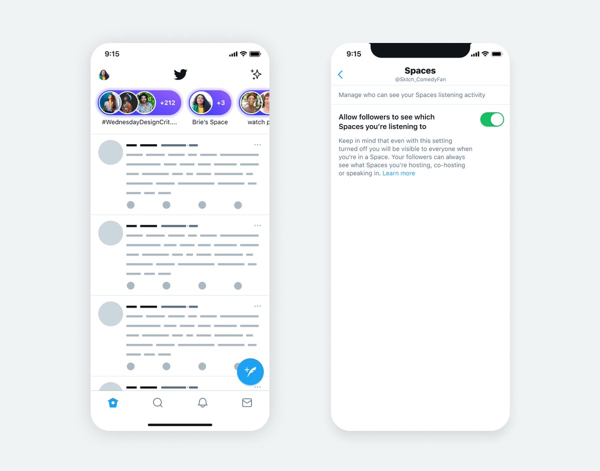 The top of the home timeline now shows when people you follow are listening to a Space. This can be turned off by going into your settings under Privacy and safety.