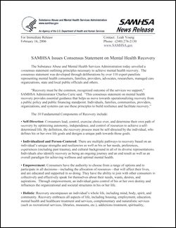 Federal SAMSHA consensus statement on mental health treatment and recovery.