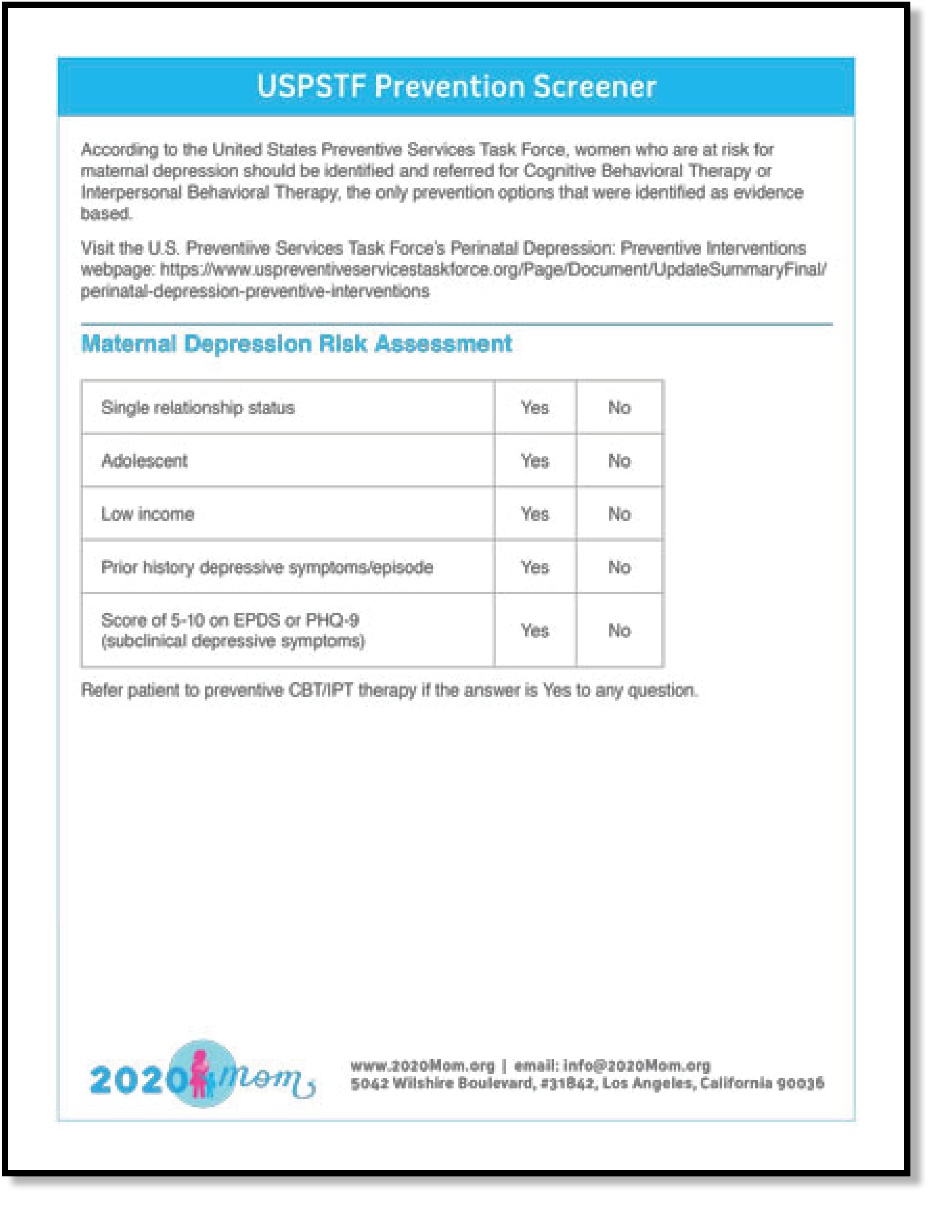 USPSTF Prevention Screener