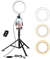 UBeesize Selfie Ring Light with Tripod Stand & Cell Phone Holder for Live Stream/Makeup, Mini Led Camera Ringlight for...