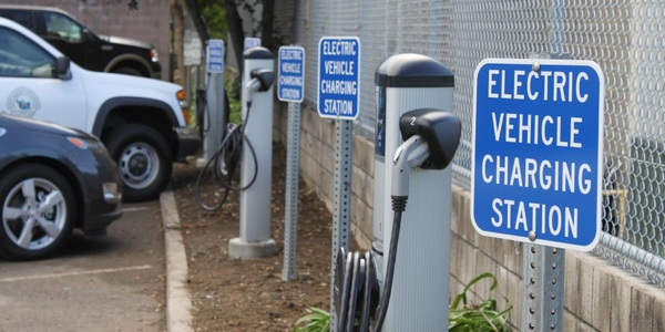 Pictured are electric vehicle charging stations for Alameda County, Calif., fleet vehicles