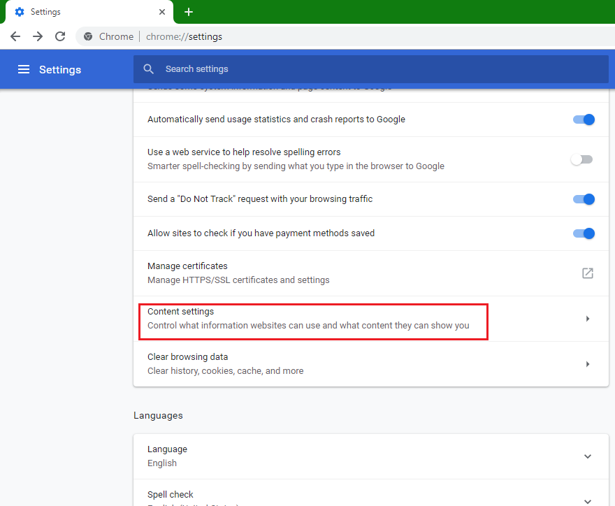 Google Chrome Content Settings