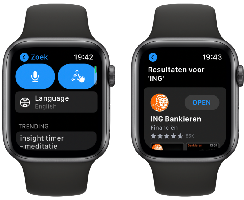 Zoeken in de Apple Watch App Store.