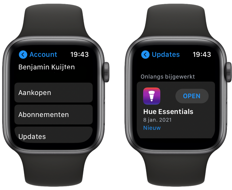 Aankopen en updates in de Apple Watch App Store.