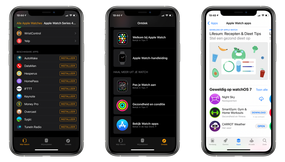 Apps installeren op Apple Watch via Watch-app op iPhone.