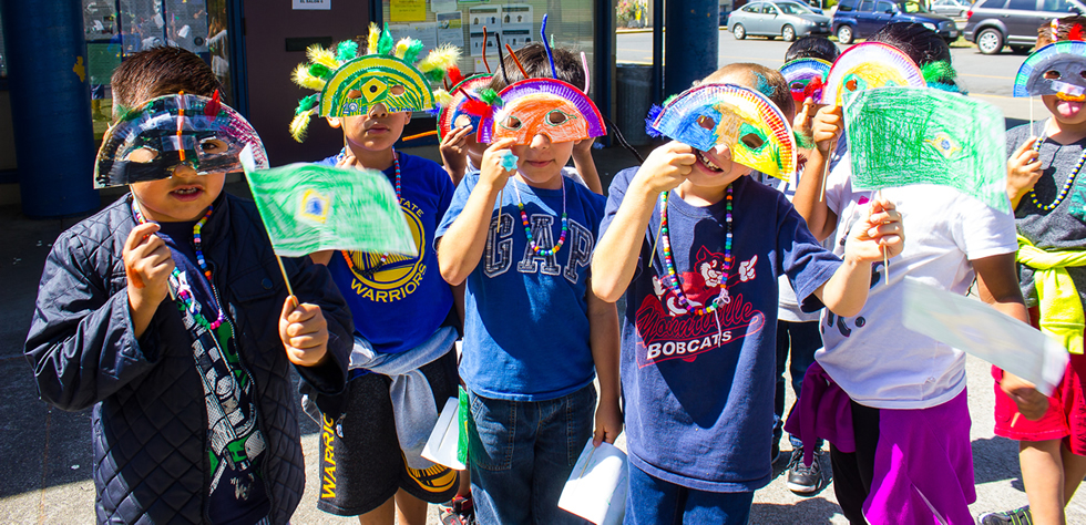 Group of children with masks