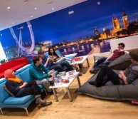 Students sitting on sofas and bean bags