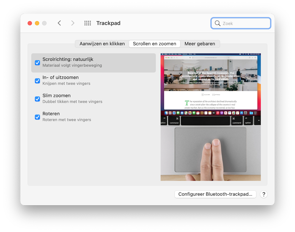 Scrollrichting natuurlijk instellen macOS Big Sur
