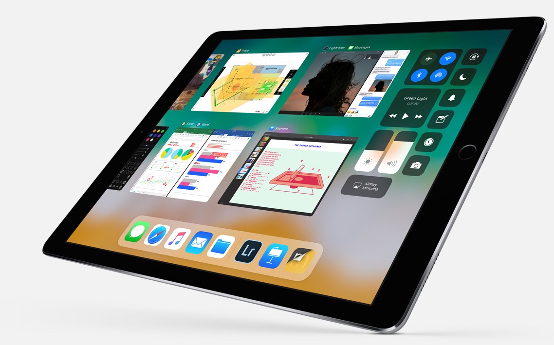 iOS 11 op de iPad Pro met dock en appkiezer.