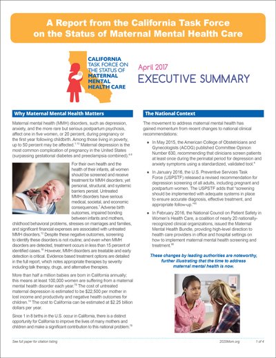 Executive Summary: California Task Force on the Status of Maternal Mental Health Care Report ( April 2017)