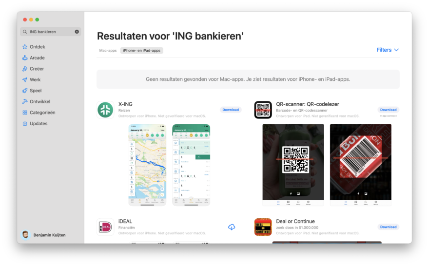 Mac App Store zoeken naar iPhone- en iPad-apps.