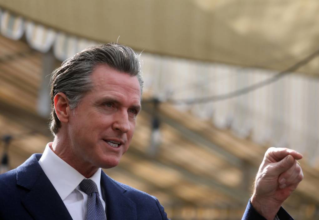 Gov. Gavin Newsom pointing his finger.