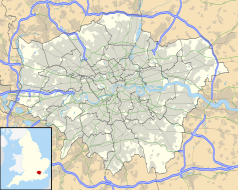 Mapa konturowa Wielkiego Londynu, u góry nieco na lewo znajduje się punkt z opisem „Hendon”