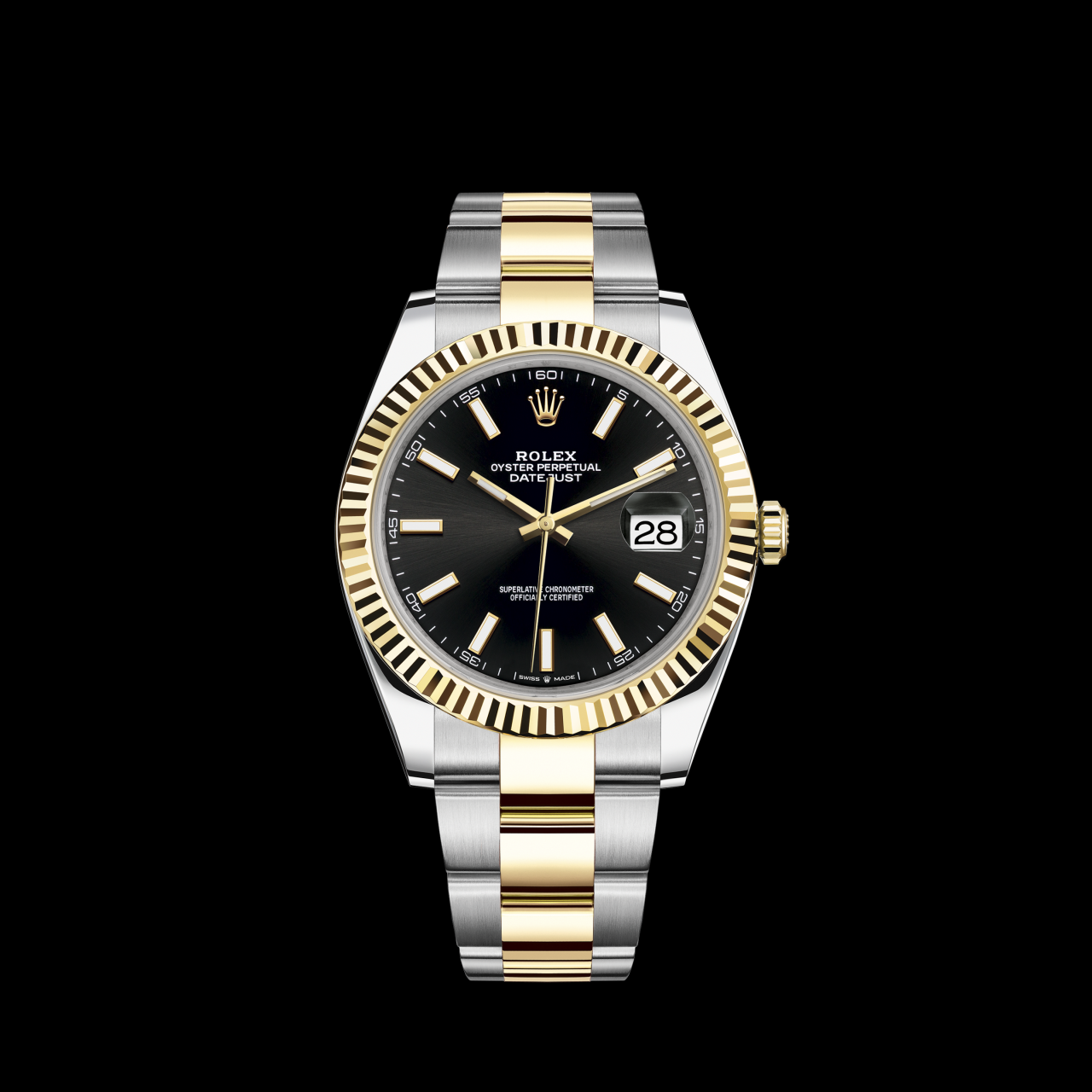 Rolex Women's Rolex 31mm Datejust Two Tone Diamond Bezel & Lugs Black Color Dial with 8 + 2 Accent