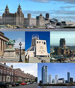 Top: Pier Head and the Mersey Ferry Middle: St George's Hall, the Metropolitan Cathedral and the Anglican Cathedral Bottom: the Georgian Quarter and Prince's Dock