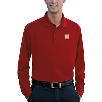 Men's Red Stanford Cardinal Vansport Omega Long Sleeve Solid Mesh Tech Polo
