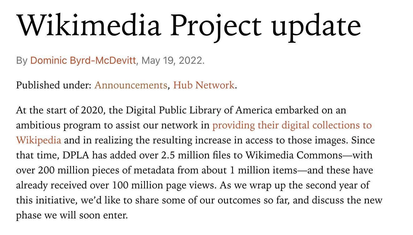 Screenshot of "Wikimedia project update" blog post by Dominic Byrd-McDevitt.