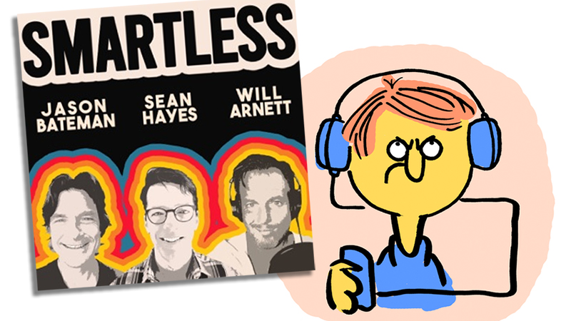 Logo des Podcasts "Smartless", unzufriedenes Gesicht