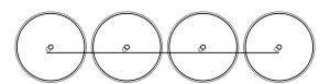 Diagram of four large driving wheels joined together with a coupling rod