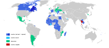 La Francophonie map (dozens of countries in Africa, Europe, Asia and Latin America are members of this international organisation.