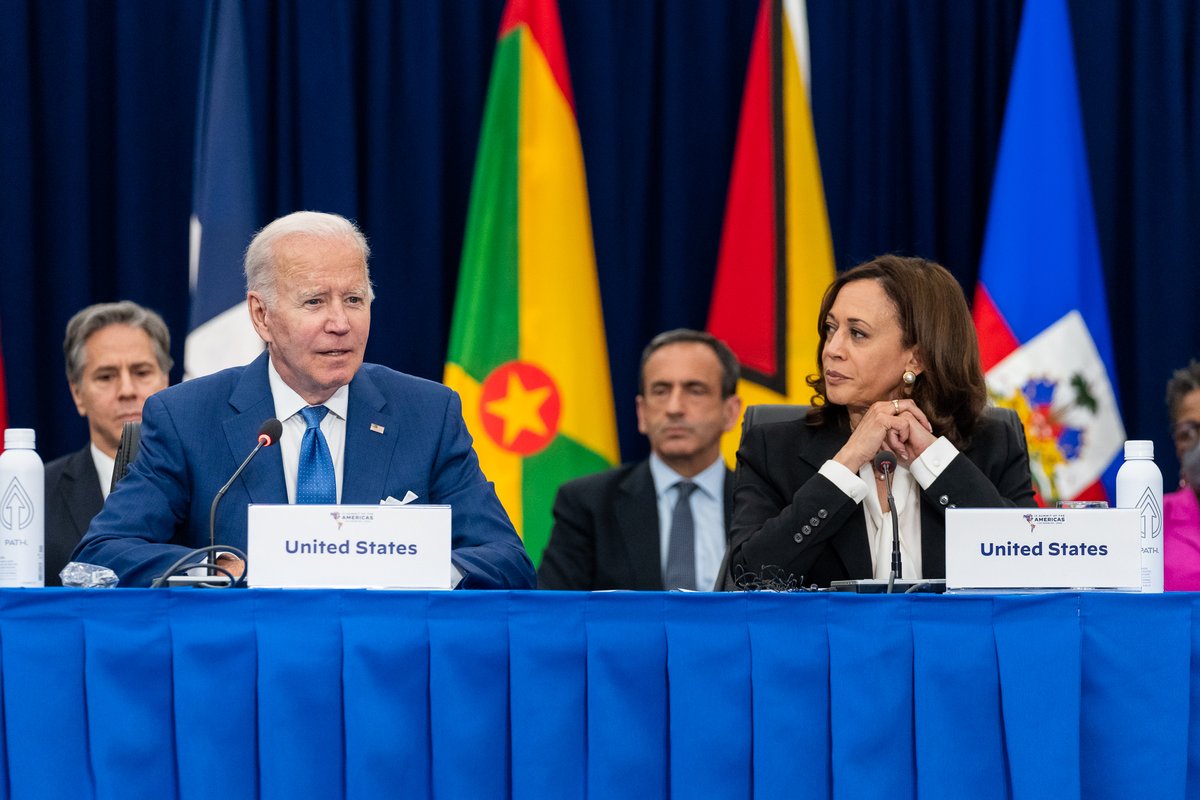 President Biden and Vice President Harris in a meeting with Caribbean leaders at Summit of the Americas.