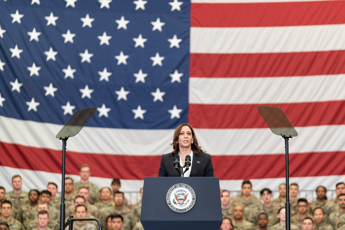 Vice President Harris speaking at Vandenberg Space Force Base.