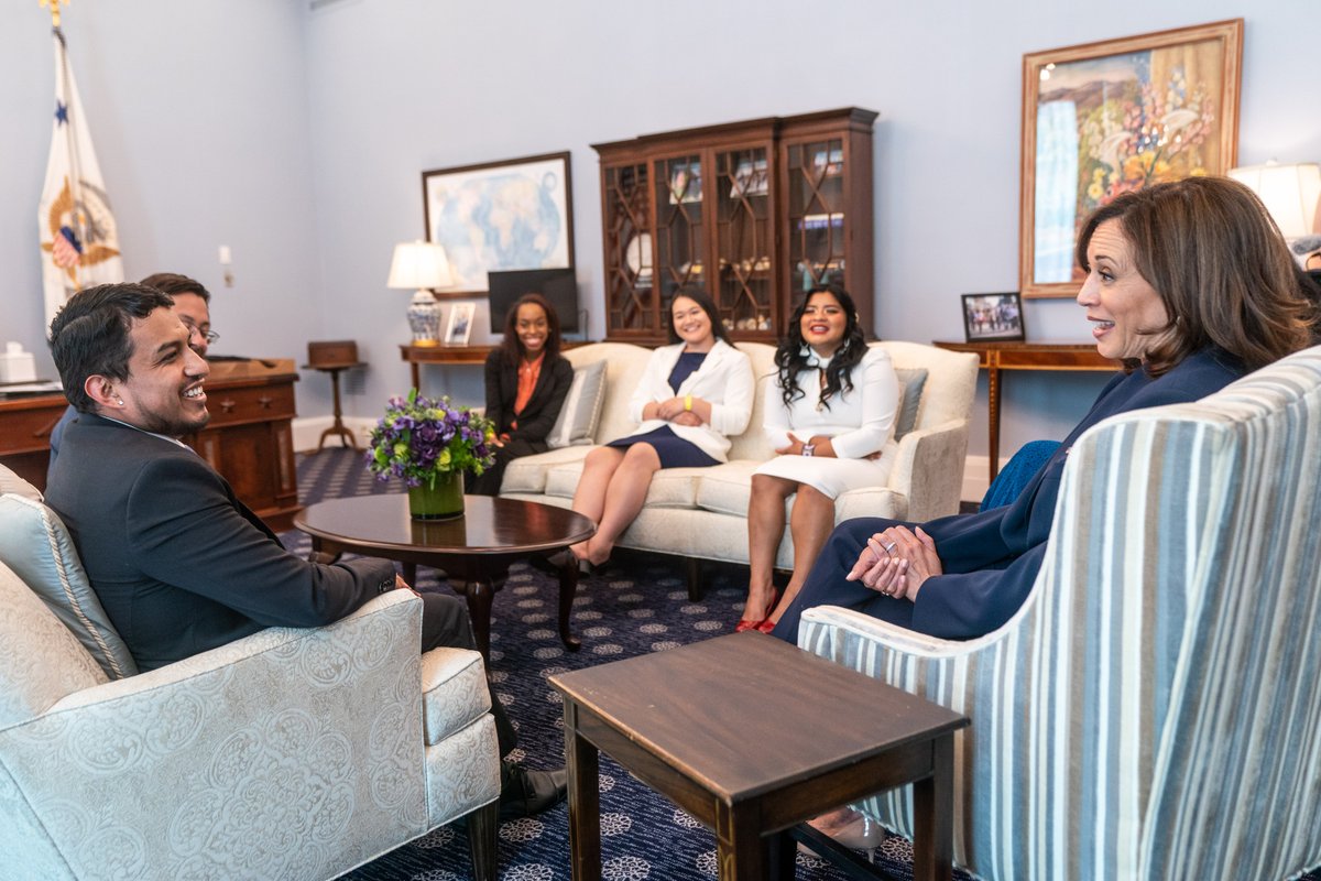 Vice President Harris turns to Alejandro Flores-Munoz in a meeting with DACA recipients.