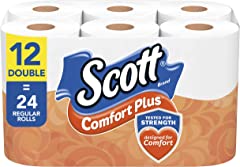 Scott ComfortPlus Toilet Paper, 12 Double Rolls = 24 Regular Rolls, 231 Sheets Per Roll