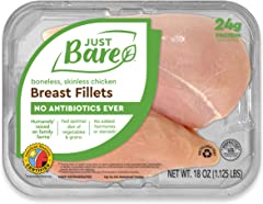 Just Bare® Natural Fresh Chicken Breast Fillets | No Antibiotics Ever | Boneless | Skinless | 1.125 LB