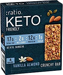 :ratio KETO Friendly Crunchy Bars, Vanilla Almond, Gluten Free Snack, 4 ct