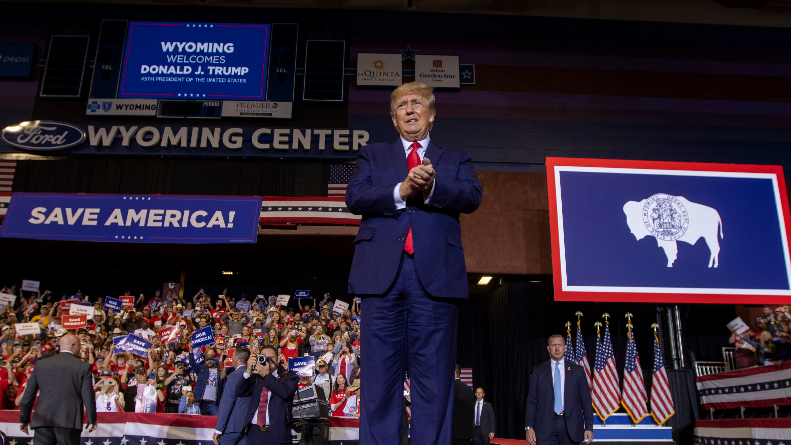 Former President Donald J. Trump at a rally in Casper, Wyo., in May.