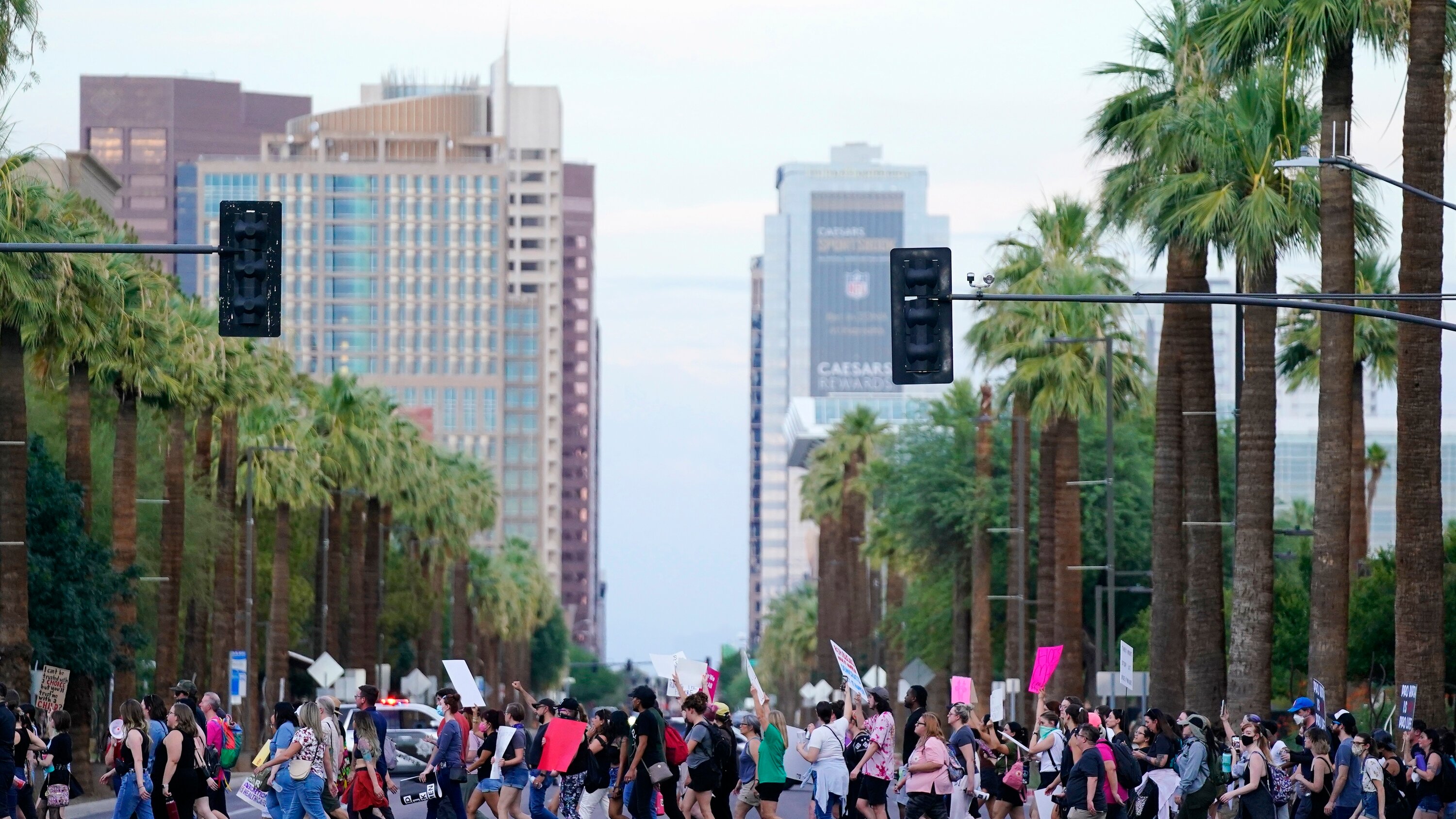 Protesters marching near downtown Phoenix on Friday.