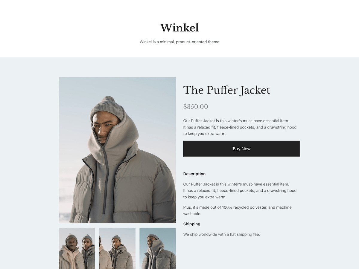 Winkel is a minimal, product-oriented theme.