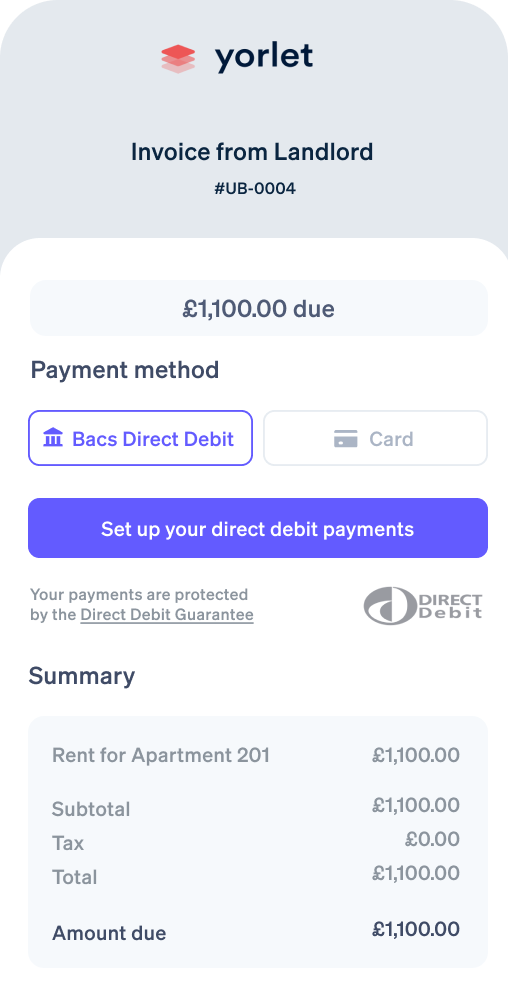 Bacs Debit phone payment screen