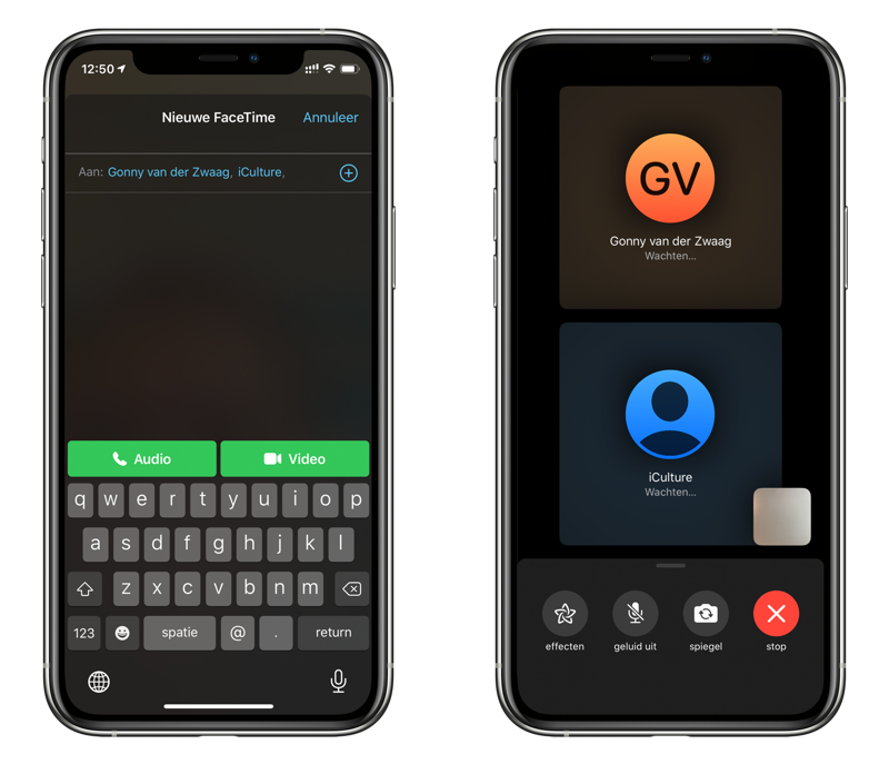 FaceTime groepsgesprek starten.