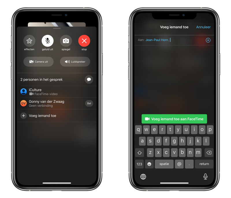 Iemand toevoegen in een FaceTime gesprek.