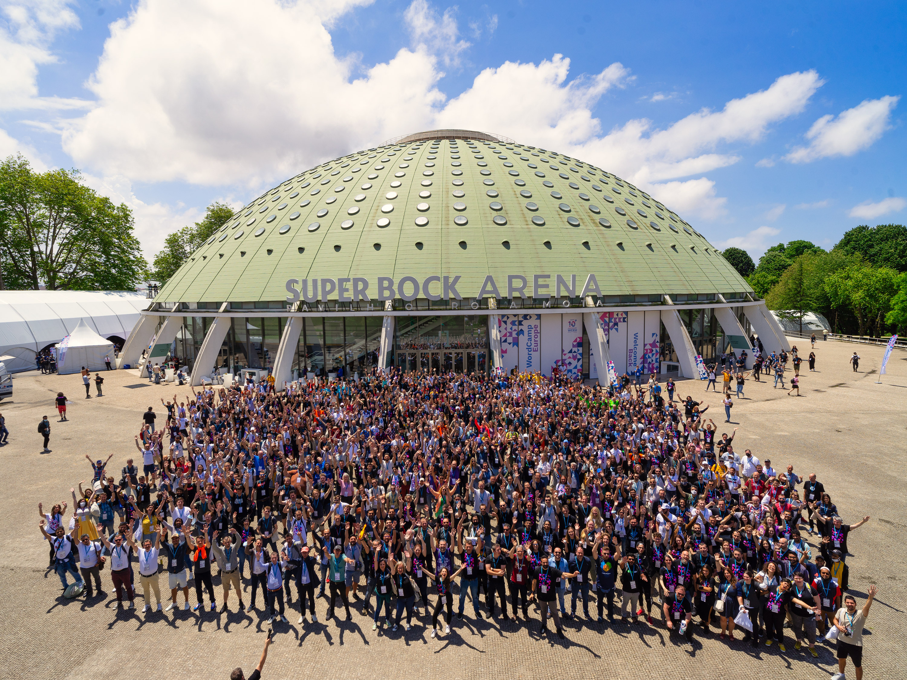 Photo of attendees stood outside the Super Bock Arena