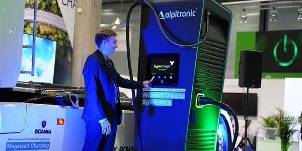 The Megawatt Charging System was demonstrated on an Alpitronic charger and a Scania electric truck.