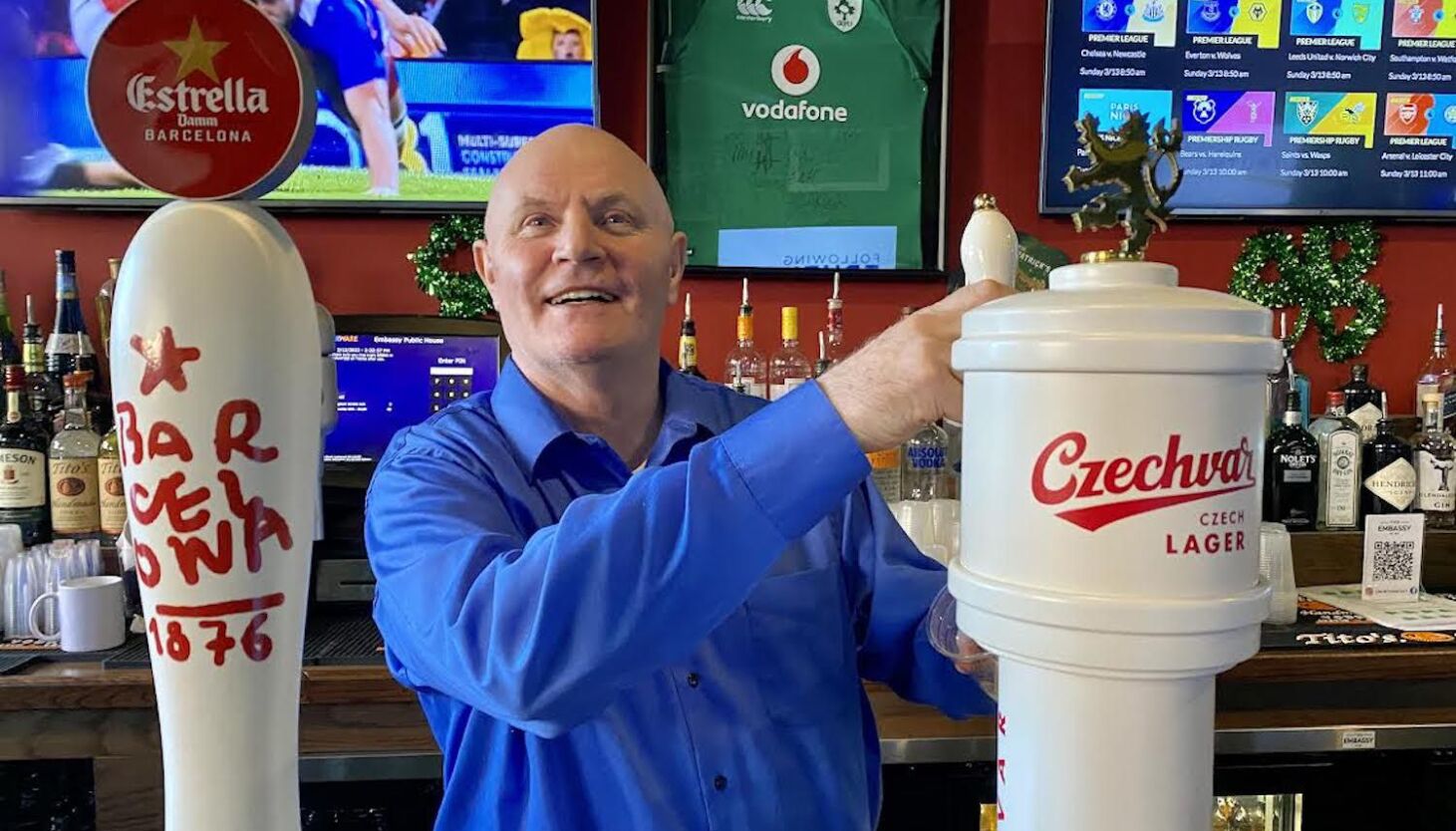 John Colgan behind the bar at The Embassy pub, 1435 W. Taylor St.