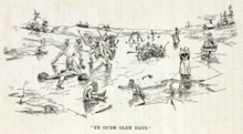 Cartoon drawing of hockey game and people falling through the ice