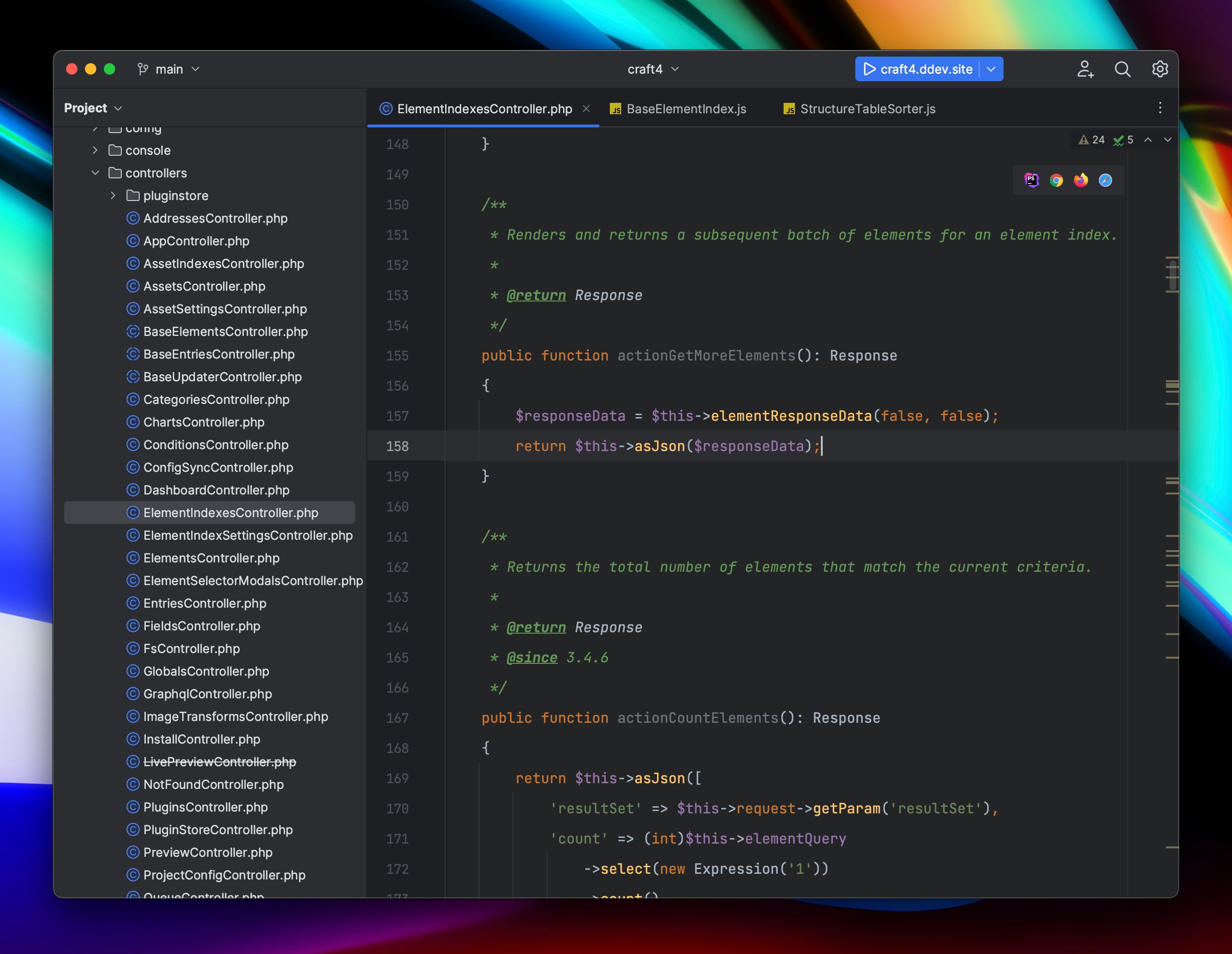 A screenshot of a prerelease version of PhpStorm, sporting a clean new look.