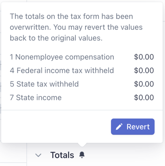 Dialog to revert tax form totals