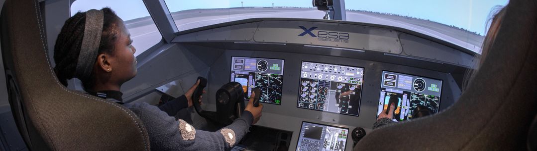 A student using Imperial's flight simulator in the Department of Aeronautics 