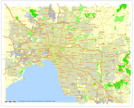 Map of Melbourne, Australia, printable and editable