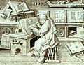 Image 30An author portrait of Jean Miélot writing his compilation of the Miracles of Our Lady, one of his many popular works. (from History of books)