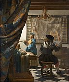 Jan Vermeer, The Art of Painting (c. 1666): Painting is shown as related to history and politics, the young woman being Clio, the muse of history, and other symbols for the political and religious division of the Netherlands appearing.