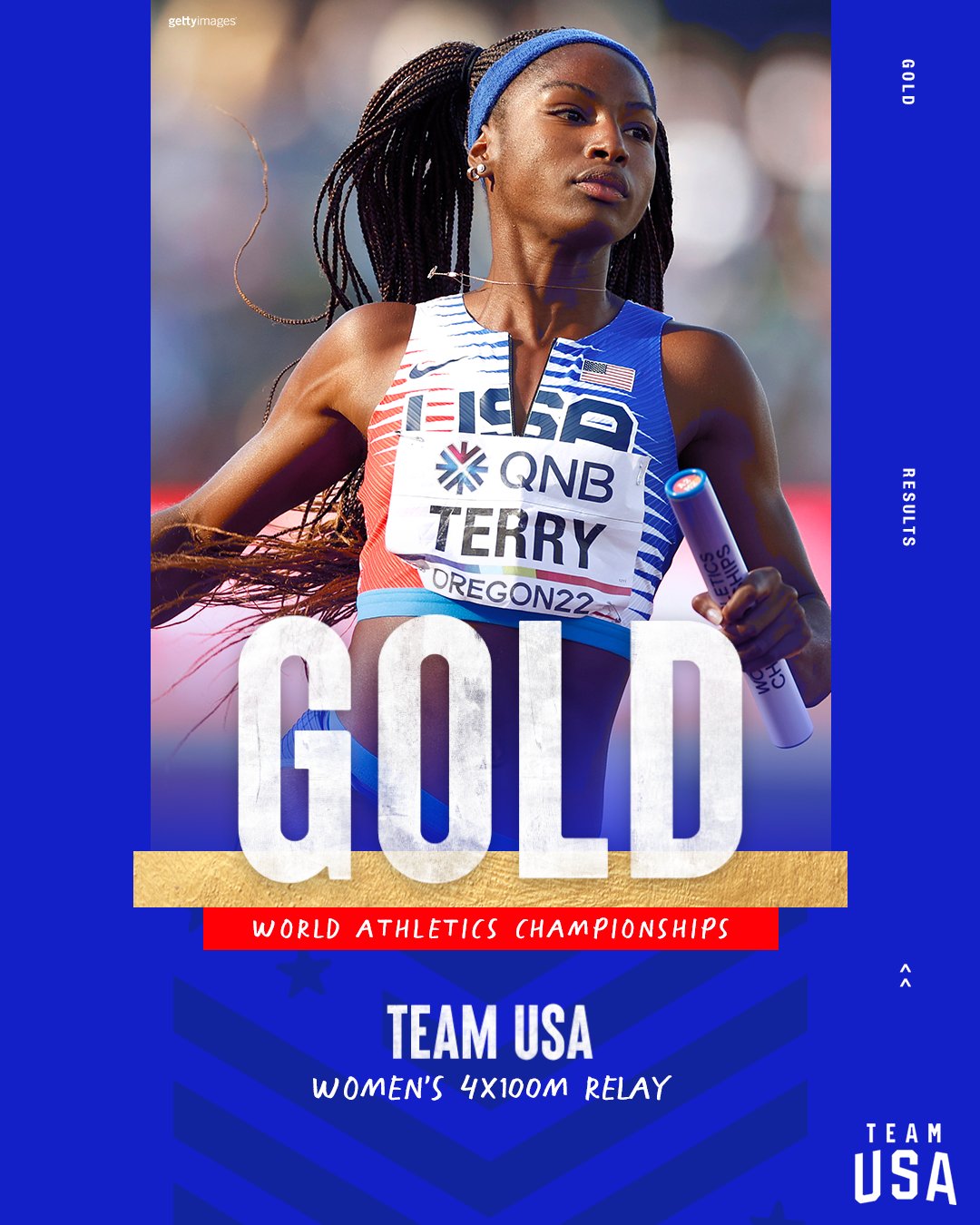 Gold medal graphic for the women's 4x100m relay 