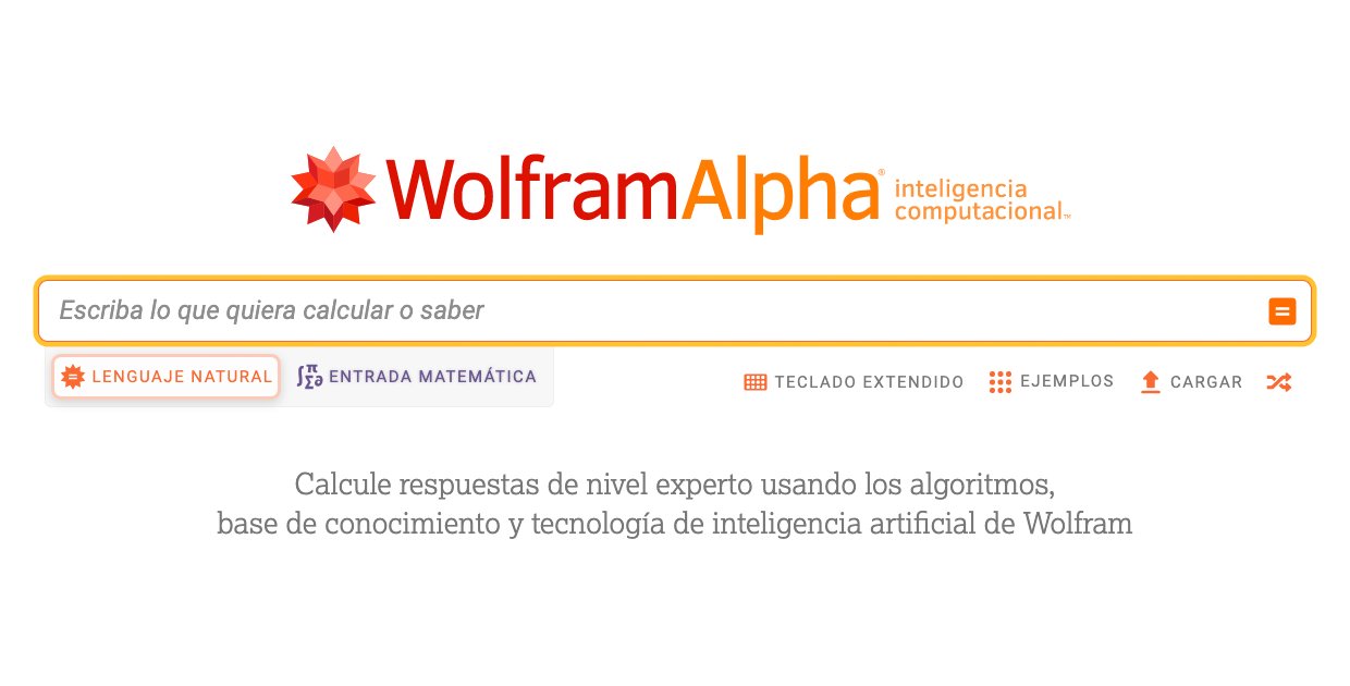 Landing page for Wolfram|Alpha in Spanish.