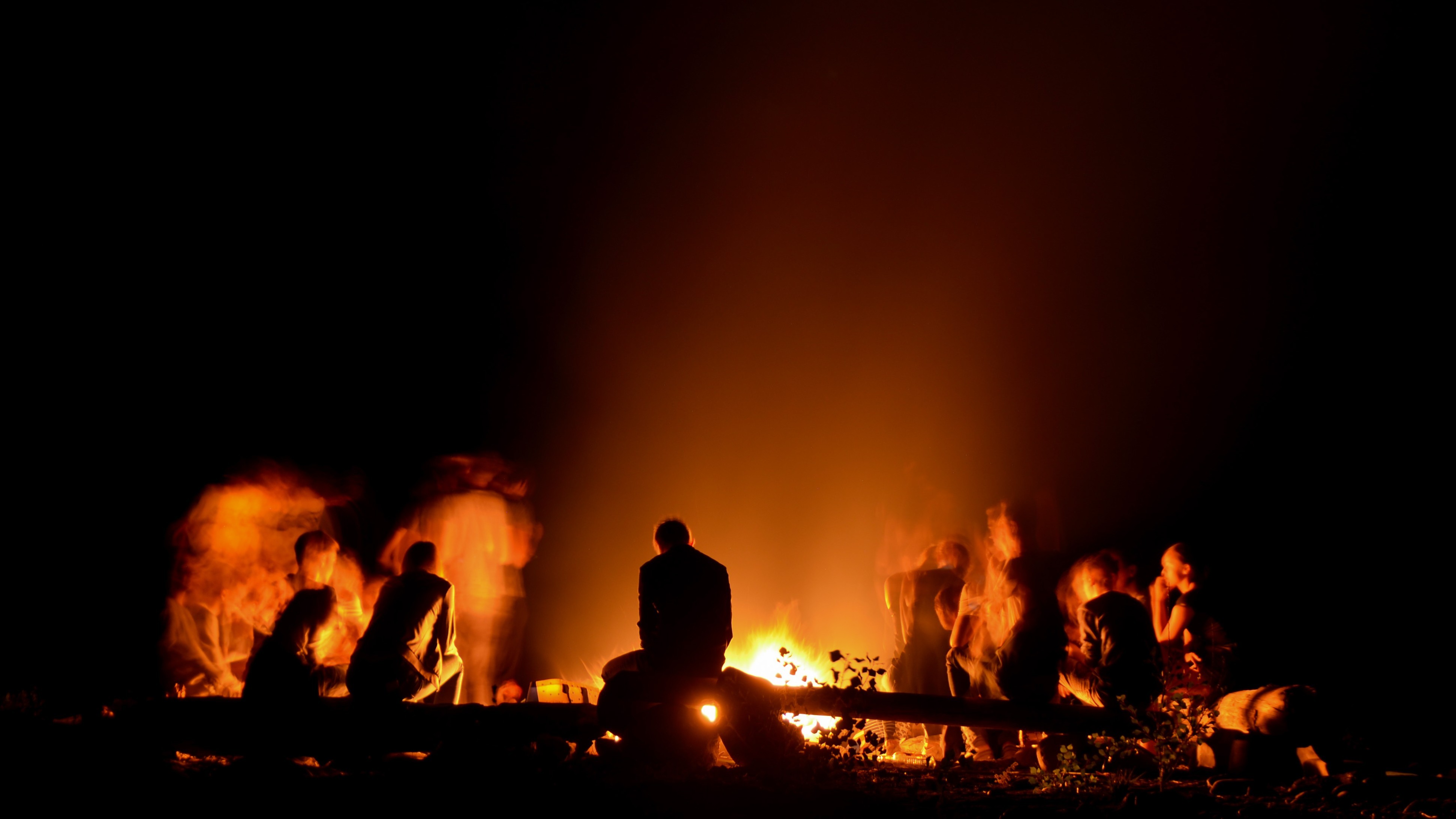 Large campfire at night