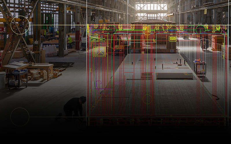 Digitaalinen suunnitelma rakenteilla olevasta rakennuksesta Factory_OS -rakennustilassa